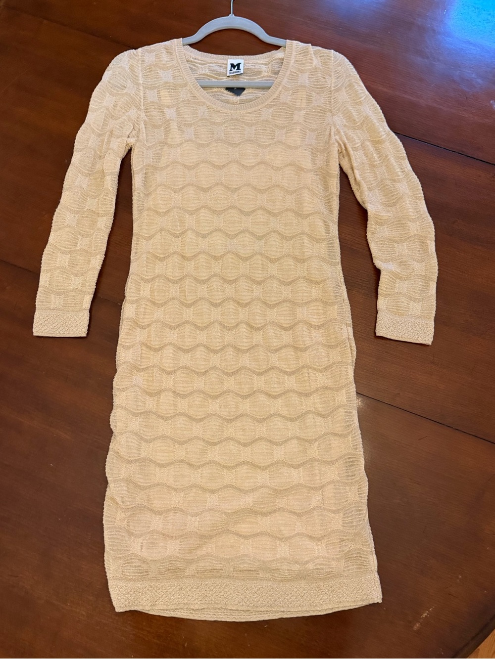 Missoni Gold Metallic Knit Long Sleeve Mini Dress